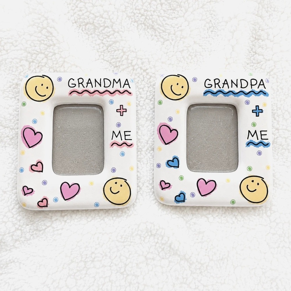 Vintage Grandma Grandpa + Me Ceramic Refrigerator Picture Frame Magnets